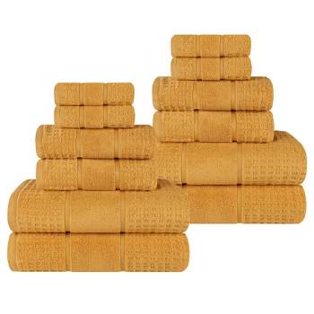 Zero Twist Cotton Waffle Honeycomb Medium Weight 12 Piece Bathroom Towel Set by Blue Nile Mills