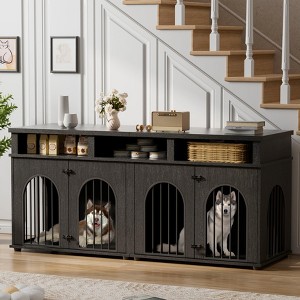 Garvee Double Dog Crate Furniture 71" Dog Kennel Furniture for 2 Medium Dogs, Heavy Duty Dogs Cage XL  with 3 Storage Shelves and 8 Adjustable Feet - 1 of 4