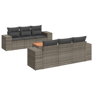 vidaXL Patio Sofa Set with Cushions Outdoor Furniture 7 Piece Poly Rattan - Gray - 1 of 4