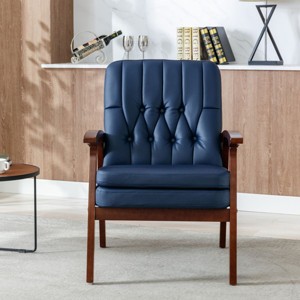 Modern Armchair Solid Wood Accent Chair,Living Room Comfy Single Sofa Chair Upholstered Wooden Lounge Chair,Vintage Chairs-Cuddlewood - 1 of 4