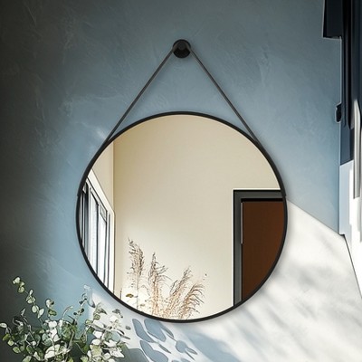 ARTLOGE 24/28/31.5in Round Wall Mirror Bathroom Mirrors with Leather Strap for Over Sink, for Living Room Entryway Wall Decor