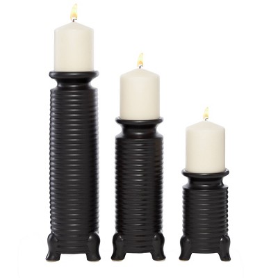 Set of 3 Round Ceramic Candle Holders with Textured Rim Black - Venus Williams Collection