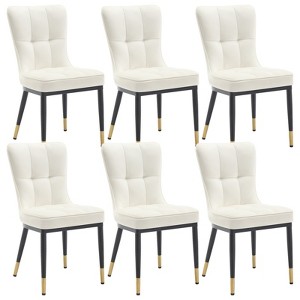 Bekrvio Modern High Back Dining Chairs Set of 2/4/6,Velvet Waffle Upholstered Armless Accent Side Chairs with Metal Legs for Dining/Living Room - 1 of 4
