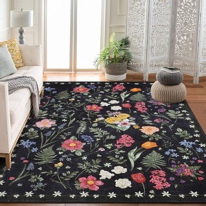 Botanical Floral Washable Area Rugs Large Rugs for Living Room Non-Slip Soft Modern Rugs Accent Floor Carpet - 1 of 4