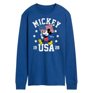 Men's - Disney - Mickey Waving Flag USA Long Sleeve Graphic T-Shirt - 1 of 4
