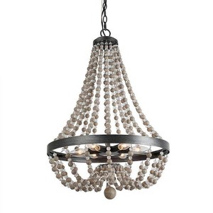 LNC Timeless 6-Light 20.1"Empire Farmhouse Candle Beaded Chandelier,Brushed Black and Weathered Gray Wood Tone - 1 of 4