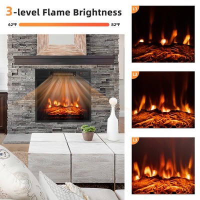 18-Inch Black Iron Electric Fireplace with Glass Mantel