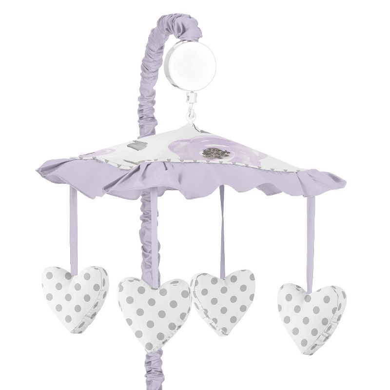 Sweet Jojo Designs Girl Musical Crib Mobile Watercolor Floral Purple Grey and Pink, 1 of 5