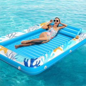 Jasonwell 4-in-1 Inflatable Tanning Lounger, Sun Tan Tub & Pool Raft, Water-Filled Mat for Adults & Kids (XXL), Ocean Aqua - 1 of 4