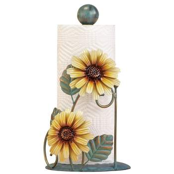 Collections Etc Metal Sunflower Paper Towel Holder 7 X 7 X 13.25 Green/Yellow