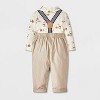 Baby Boys' Disney Winnie the Pooh Long Sleeve Bodysuit and Pants Bottom Suspender Set - Beige - image 2 of 4