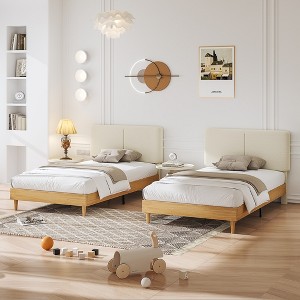 VECELO Platform Bed Frame Upholstered Beds with Height-Adjustable Cotton and Linen Headboard, Bed Frame - 1 of 4