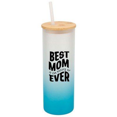 Elanze Designs Best Mom In History Ever Love Family Wrap-Around Design 25 Ounce Frosted Gradient Glass On-The-Go Coffee Travel Skinny Tumbler Mug Cup,