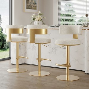 Spruce&Spring Modern Adjustable Swivel Bar Stools Set Back and Arched Footrest, Set of 3, Preal, Gold - 1 of 4