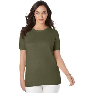 Jessica London Women's Plus Size Fine Gauge Crewneck Shell - 1 of 4
