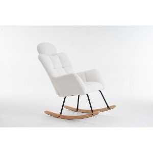 Lyngins Nursery Rocking Chair with Wood Rocking Legs,37.4 Inch Height Rocking Glider Chair,Teddy Accent Chair for Bedroom,Living Room,White - 1 of 4