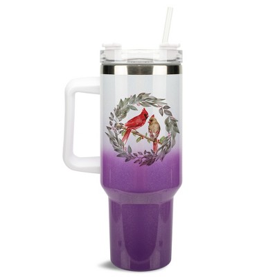 Elanze Designs Cardinal Birds Winter Wreath 40 oz. Stainless Steel, Large Water Bottle Coffee Mug, Spill & Leak Resistant, Thermal Travel Tumbler with