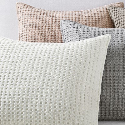Blush Cotton Waffle Square Decorative Pillow