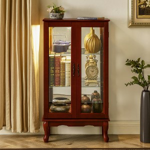 ACEPANO 43.5 in. H 3-Tier Oak Display Cabinet with Adjustable Shelves, Mirrored Back Panel & Tempered Glass Doors-Cherry - 1 of 4
