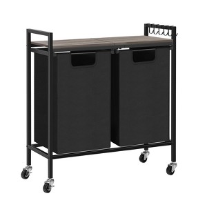 Oumilen Rolling Black Double Laundry Hamper Basket with Removable Bag and Wood Shelf - 1 of 1
