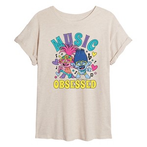 Women's - Trolls - Music Obsessed Poppy and Branch Oversized Graphic T-Shirt - 1 of 4