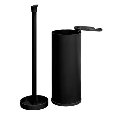 Matte Black Aluminum Freestanding Toilet Paper Holder with Lid