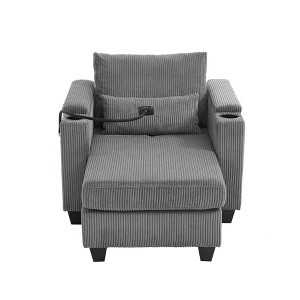 TiramisuBest Convertible Chaise Lounge Sofa Chair–37.4" Corduroy Sleeper with USB Ports, Cup Holders, Phone Holder & Storage,Grey - 1 of 4