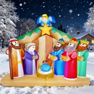 Joyfy 6.5 FT Christmas Inflatable Decoration, Nativity Scene with Angels Inflatable with Built-in LEDs for Xmas Party Indoor Outdoor Yard Garden Décor - 1 of 4