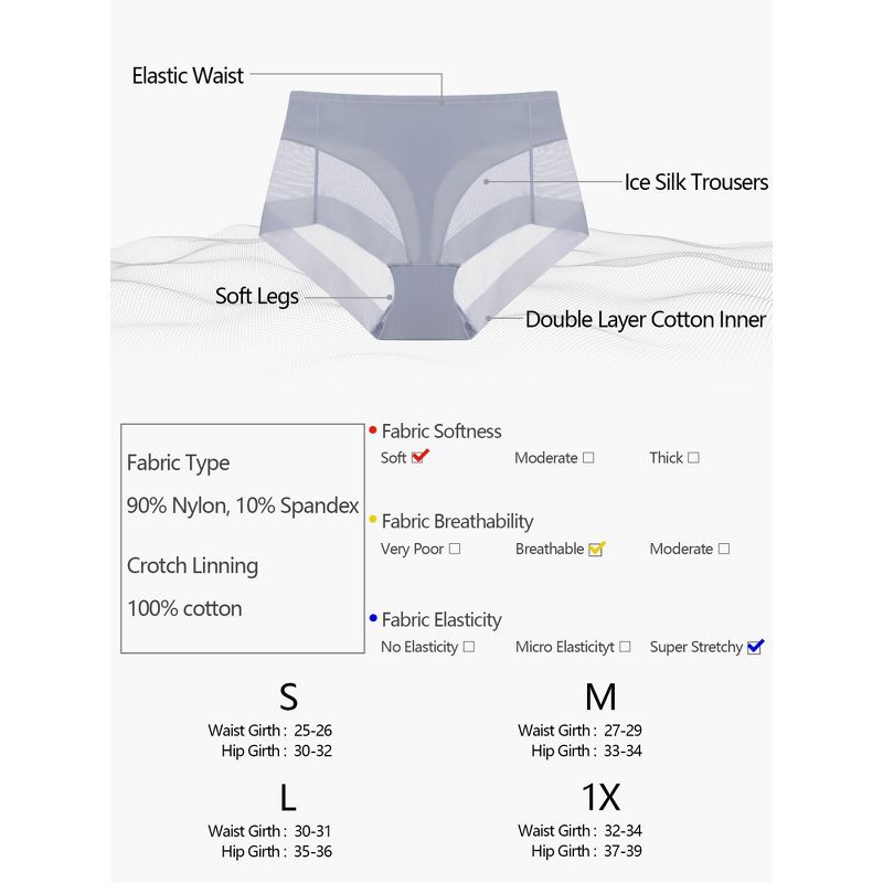 Agnes Orinda Women's Laser Cut Mesh Soft High Rise Brief Solid Stretchy Underwear, 5 of 6