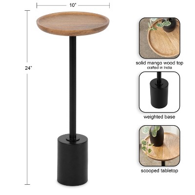 Xyler Round Natural Brown Wood and Black Metal Drink Table