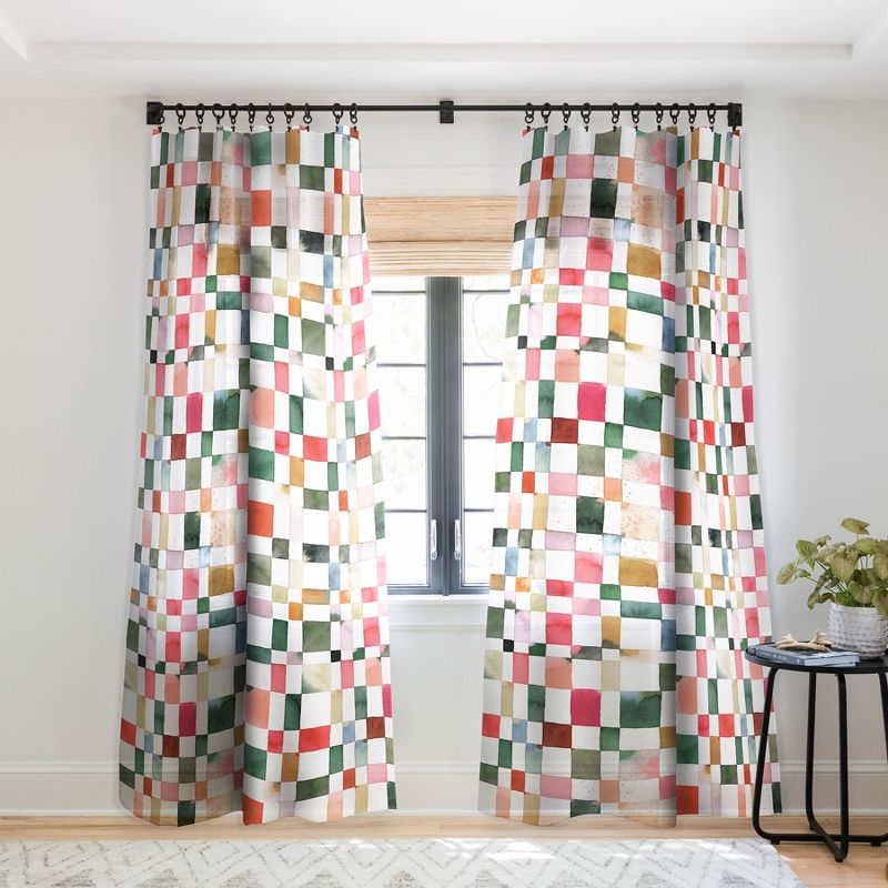 Ninola Design Watercolor Checker Yuletide Single Panel Sheer Window Curtain - Society6, 1 of 7