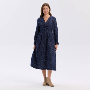 Women's Twist-Front Balloon Long Sleeve Midi A-Line Dress - Universal Thread™ - 1 of 3