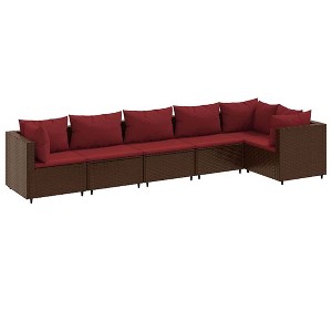 vidaXL 6 Piece Patio Lounge Set with Cushions - Brown Poly Rattan Outdoor Garden Patio Furniture - 1 of 4