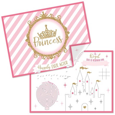 Big Dot of Happiness Little Princess Crown - Paper Pink and Gold Princess Birthday Party Coloring Sheets - Activity Placemats - Set of 16