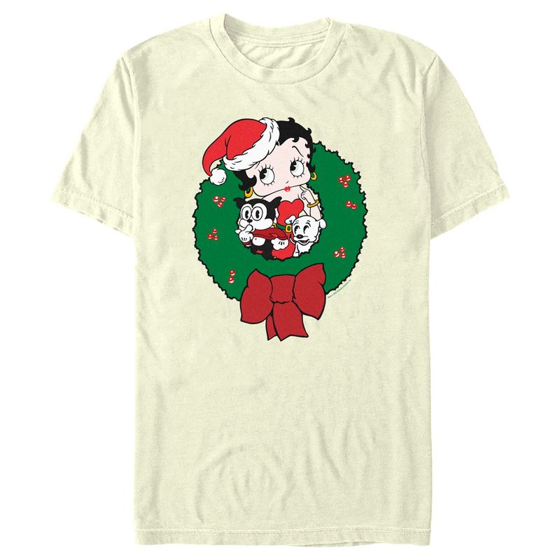 Men's Betty Boop Christmas Characters Wreath T-Shirt, 1 of 5