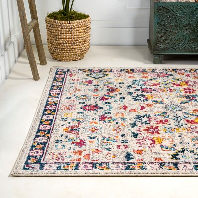 Beige and Multicolor Floral Synthetic 4' x 6' Area Rug