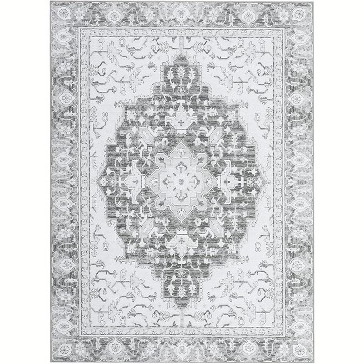 Vintage Washable Area Rug - Thin Low Pile Non-Slip Carpet for Living Room, Bedroom, Dining Table, and Home Office
