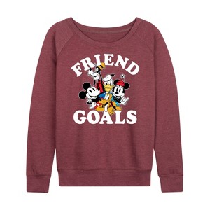 Women's - Disney - Friend Goals Lightweight French Terry Wide Neck Long Sleeve Shirt - 1 of 4