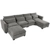 132" Linen Blend Modular U-Shaped Sectional Sofa with Solid Wood Frame, Two Ottomans with Hidden Storage - 3 of 4