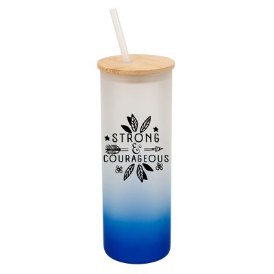Elanze Designs Strong & Courageous Arrow Flowers Wrap-Around Design 25 Ounce Frosted Gradient Glass On-The-Go Coffee Travel Skinny Tumbler Mug Cup,