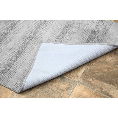 Essence Platinum Gray 22" x 60" Nylon Striped Bathroom Rug Runner