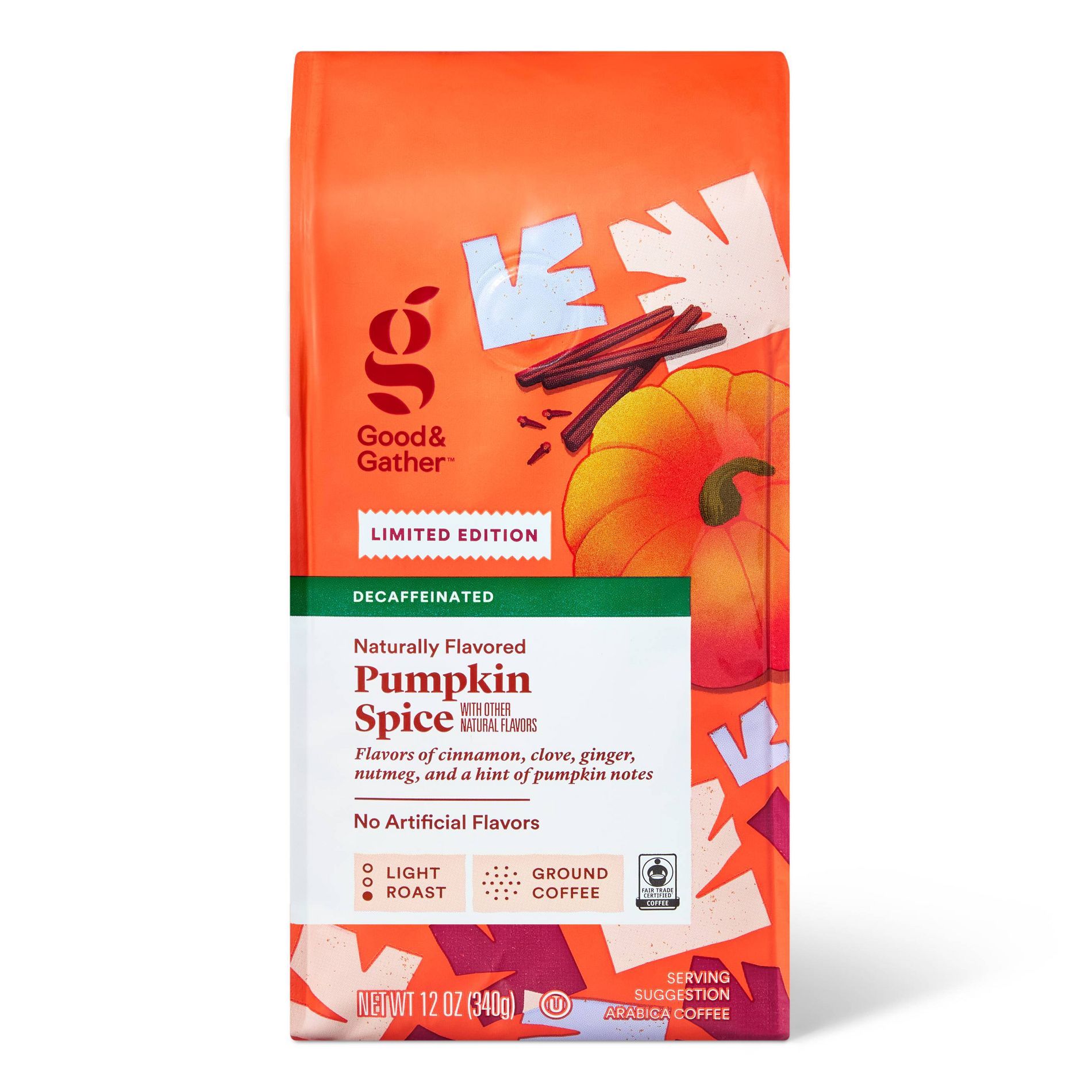 Naturally Flavored Pumpkin Spice Light Roast Ground Coffee - Decaf - 12oz - Good & Gather™