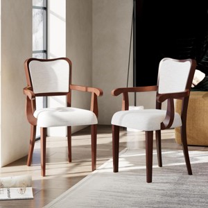 Set of 2 Traditional Upholstered Dining Arm Chairs with Solid Wood Frame, Elegant Chairs for Dining Room or Kitchen – Panipeachy - 1 of 4