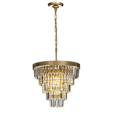 ALOADECOR 4-Light 16" Glam Tierd Antiqued Gold Chandelier With Crystal Accents