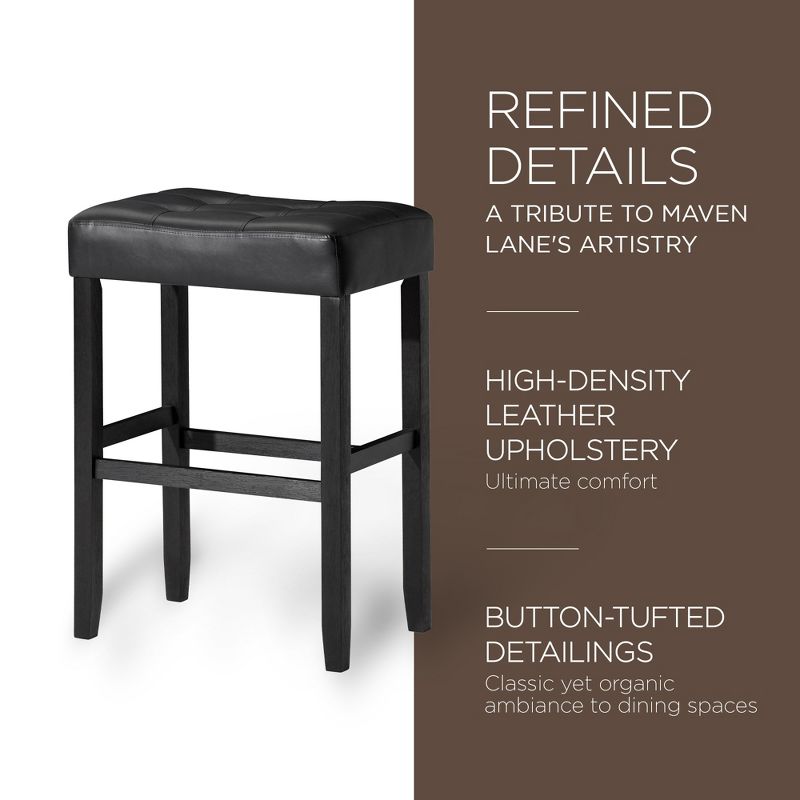 A La Carte Harper Kitchen Stool in Wood Finish with Distressed Brown Vegan Leather, Set of 2, 4 of 8