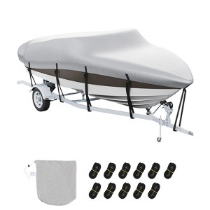 VEVOR Boat Cover, 16'-18.5' Trailerable Waterproof Boat Cover, 600D Marine Grade PU Oxford, with Motor Cover and Buckle Straps, Grey - 1 of 4