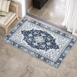2x3 ft Boho Printed Area Rug,Large Soft Washable Area Rug,Distressed Pattern Rugs for Living Room–Non-Slip,Foldable,Low Pile Vintage Boho Carpet,Blue - 1 of 4
