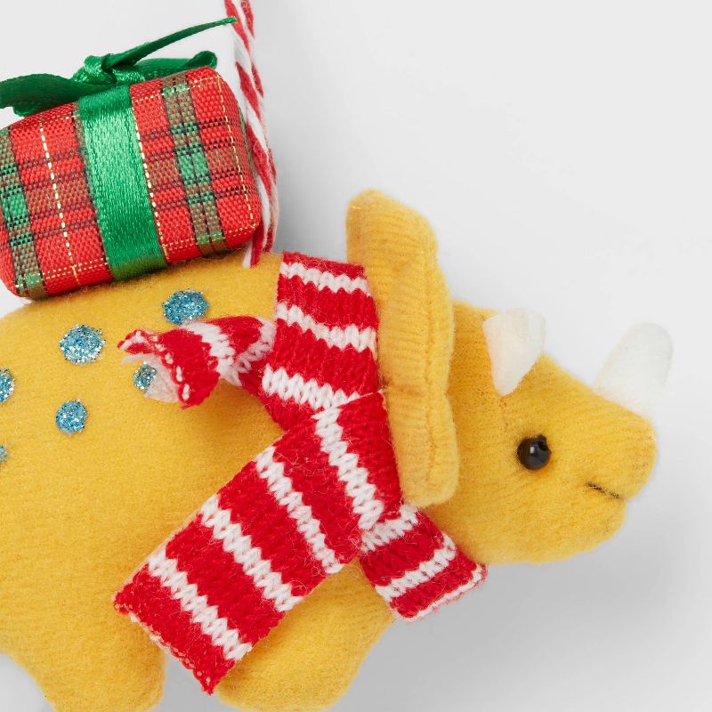 Fabric Triceratops with Present Christmas Tree Ornament Yellow - Wondershop&#8482;, 3 of 4