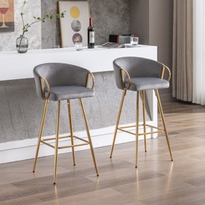 26 Inch Set of 2 Bar Stools,with Chrome Footrest and Base Velvet + Golden Leg Simple Bar Stool - 1 of 4