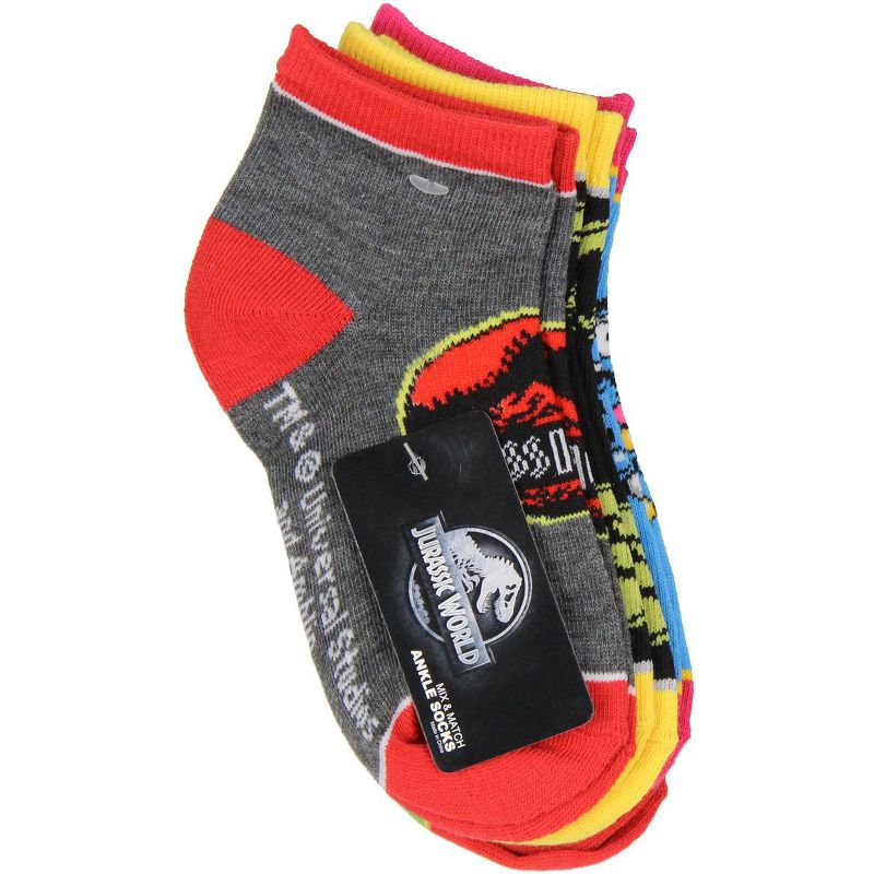 Jurassic Park Socks Kids T-Rex Dinosaur World Ankle No Show Socks - 4 Pack Multicoloured, 3 of 4